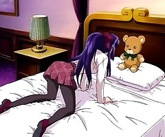 Anime babe is tied up and drilled up her pussy by an arrow and a stiff cock.